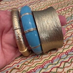 Gold and Blue and Orange Bangle Bracelets